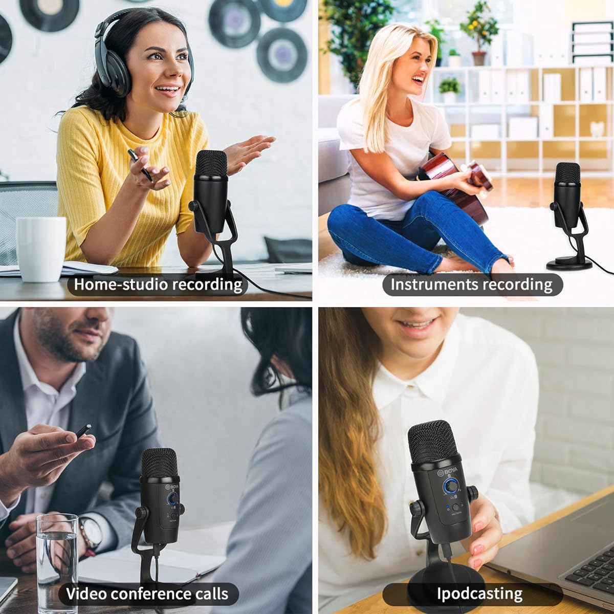 BOYA BY-PM500 USB Microphone with Desk Stand for Home Studio Recording, Podcasting, Video Conference Calls, Vocals, Steps, and More (BY-PM500)