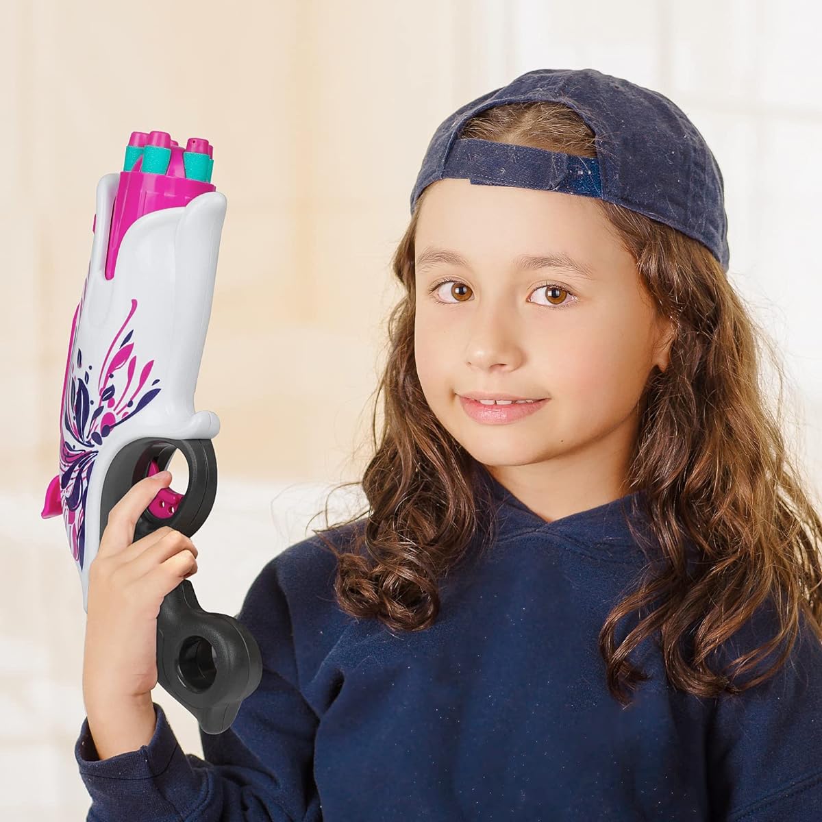 Soft Bullet Toy Gun Pink Dart Blaster 5 Dart Rotating Drum 20 Darts Kids Outdoor Toy Christmas Birthday Gift Ages 6+