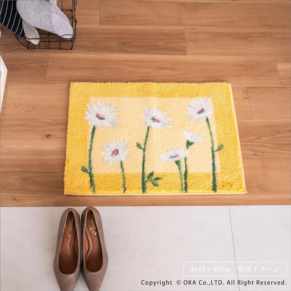 Oka Corner Adsorption Entrance Mat Innocent Daisy Approx. 60cm x 110cm Yellow