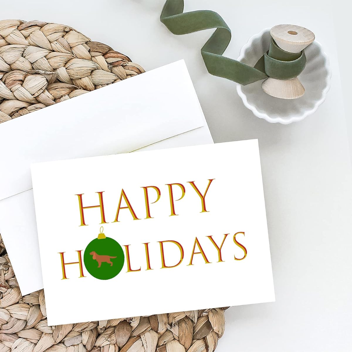 Caroline's Treasures CK9731GCA7P Cocker Spaniel - English Happy Holidays Greeting Cards and Envelopes, Pack of 8 Blank Cards with Envelopes, Whimsical A7 Size 5x7 Blank Note Cards
