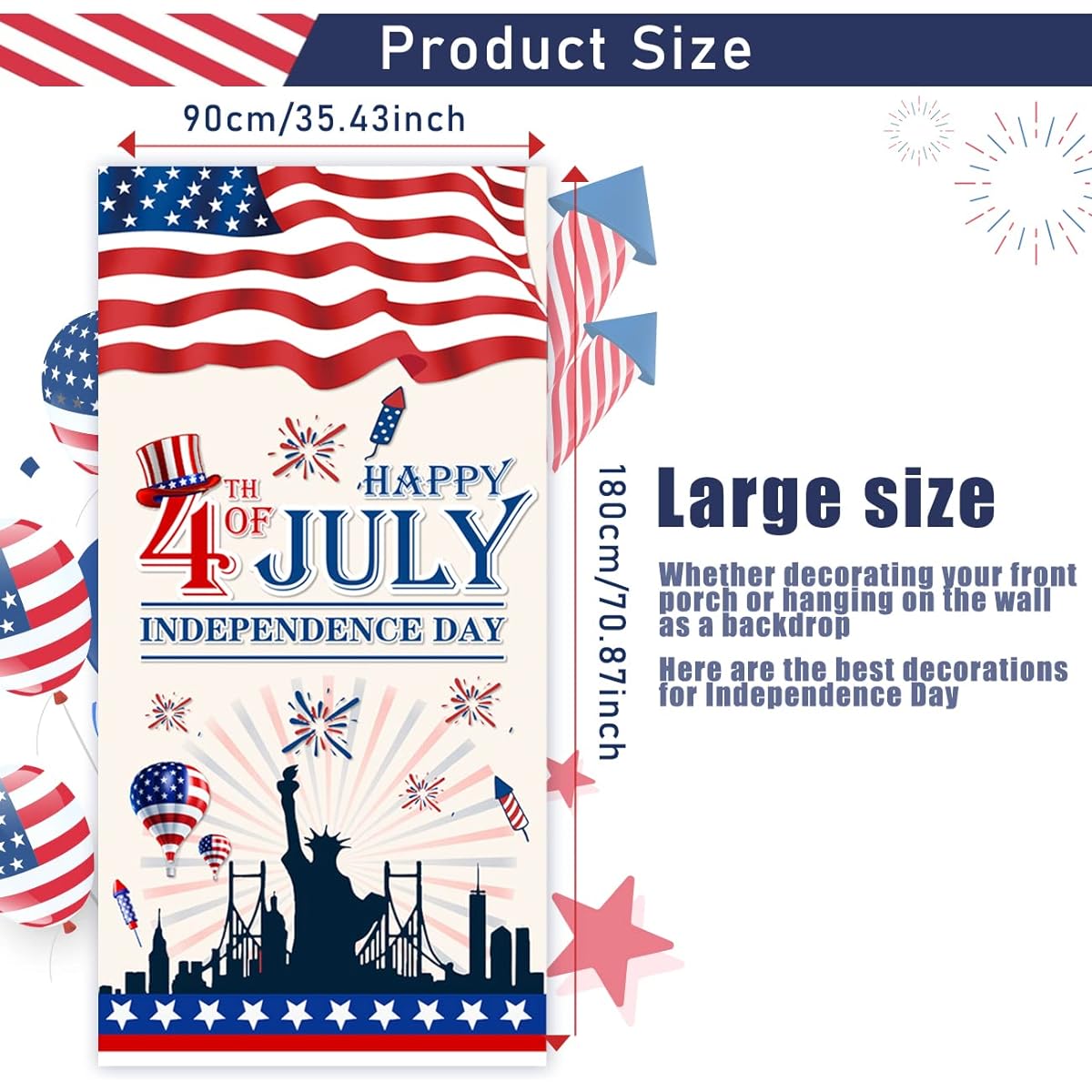 Happy 4th of July Decorations Independence Day Statue of Liberty Door Cover USA Rocket Strip Star Memorial Day Banner 4th of July Patriotic Indoor Outdoor Party Favors Supplies