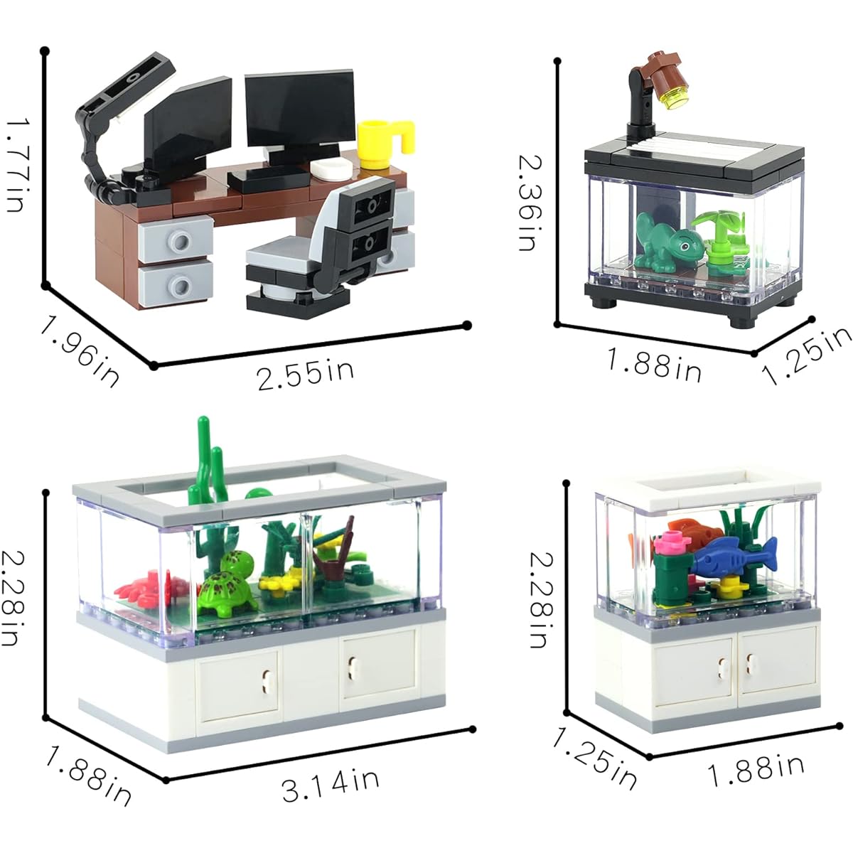 MOOXI-MOC 154 Pieces Mini Fish Tank Desk Creative Building Blocks Set, Perfect for Building a Mini Block Room