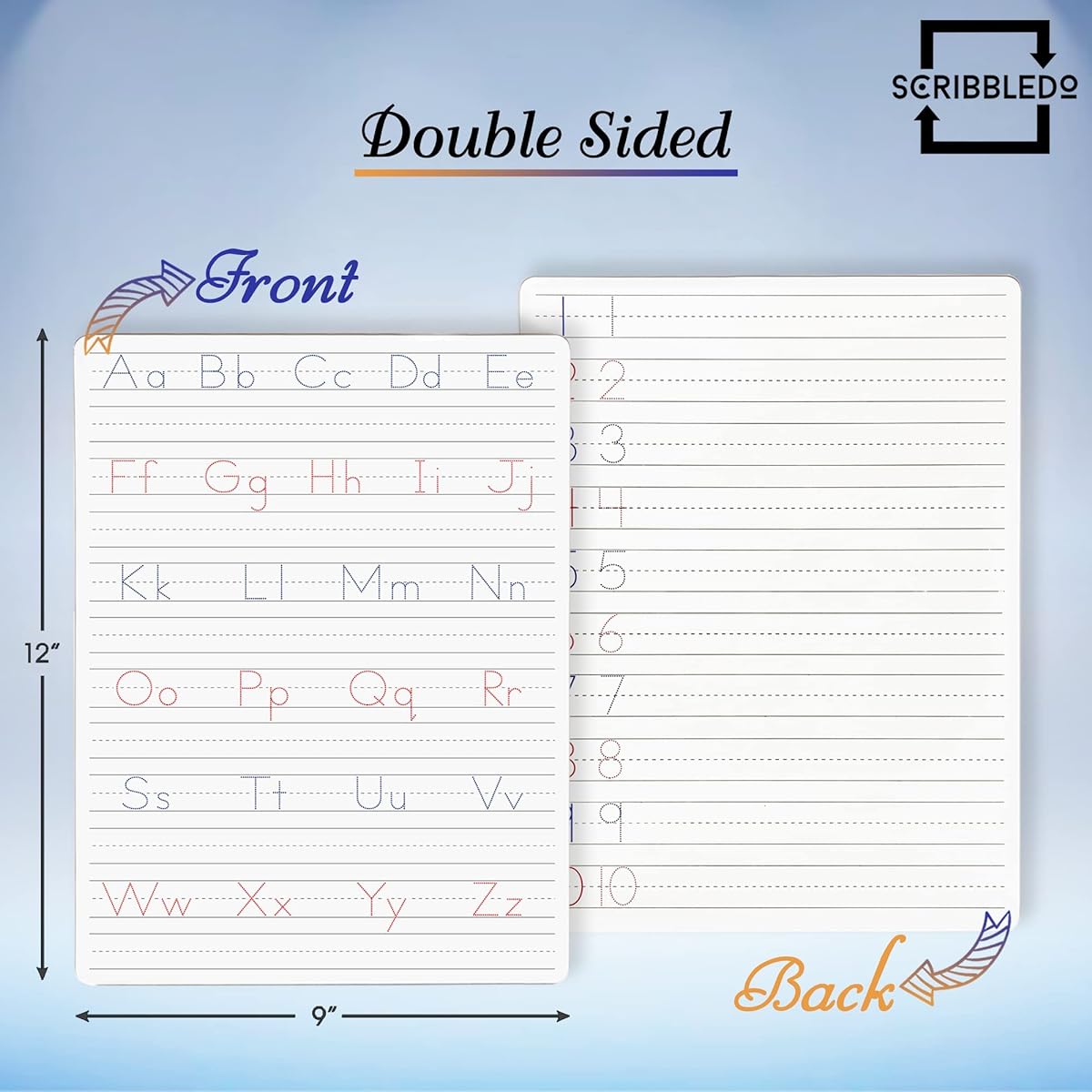Scribbledo Dry Erase Handwriting Practice for Kids 9 x 12 Inch Alphabet Tracing Board Whiteboard Letter Tracing for Kids Ages 3-5 Write and Wipe Alphabet Practice Cards Letters Writing Boards 2 Pack