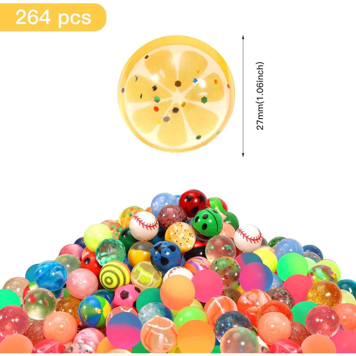 Pllieay 264pcs Bouncy Balls Bulk Rubber Balls 27mm Mixed Colors Party Bag Fillers Kids Party Favors Giveaways Birthday Gifts for Vending Machines
