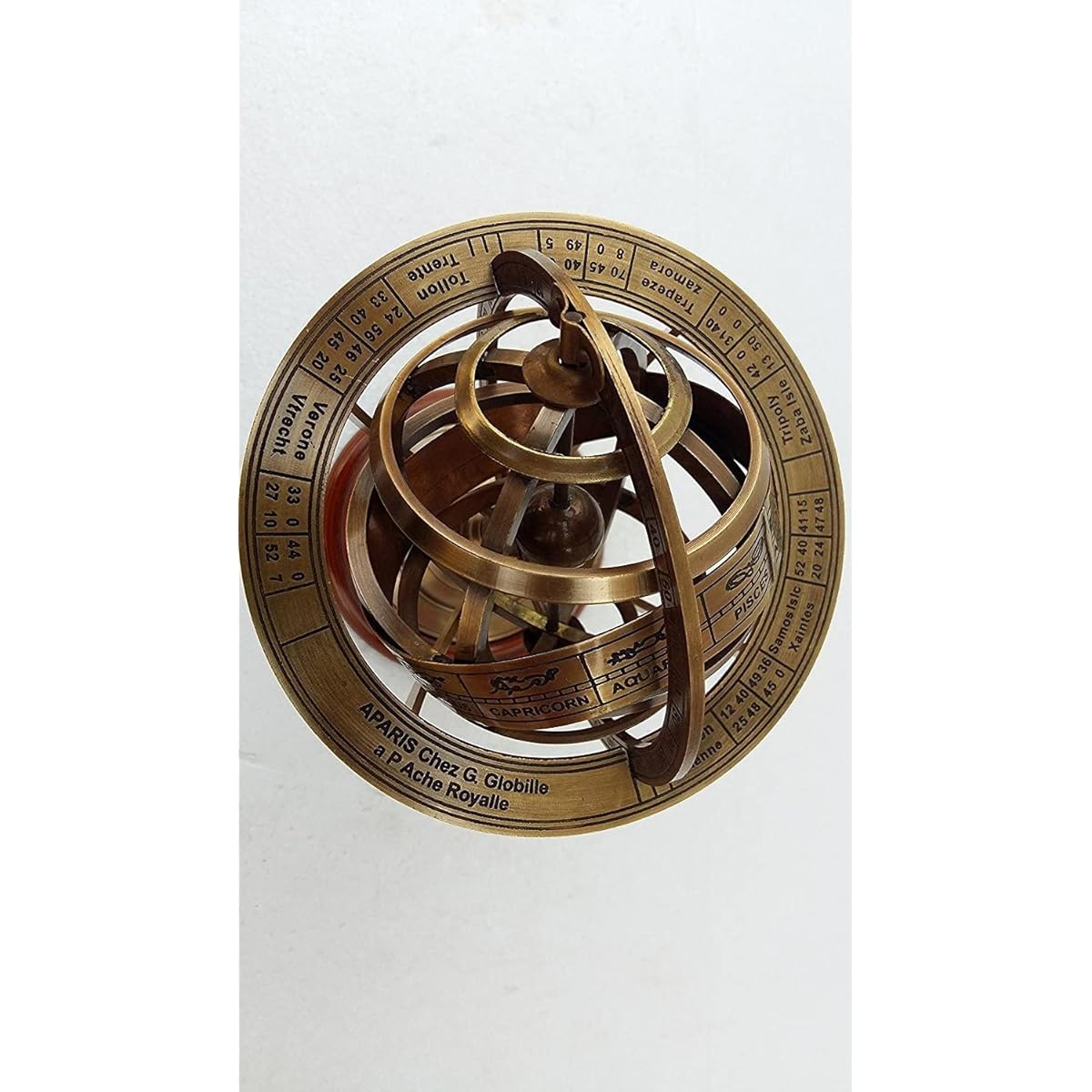 Brass Army Sphere Astrolabe Wooden Base Maritime Nautical & Collectible
