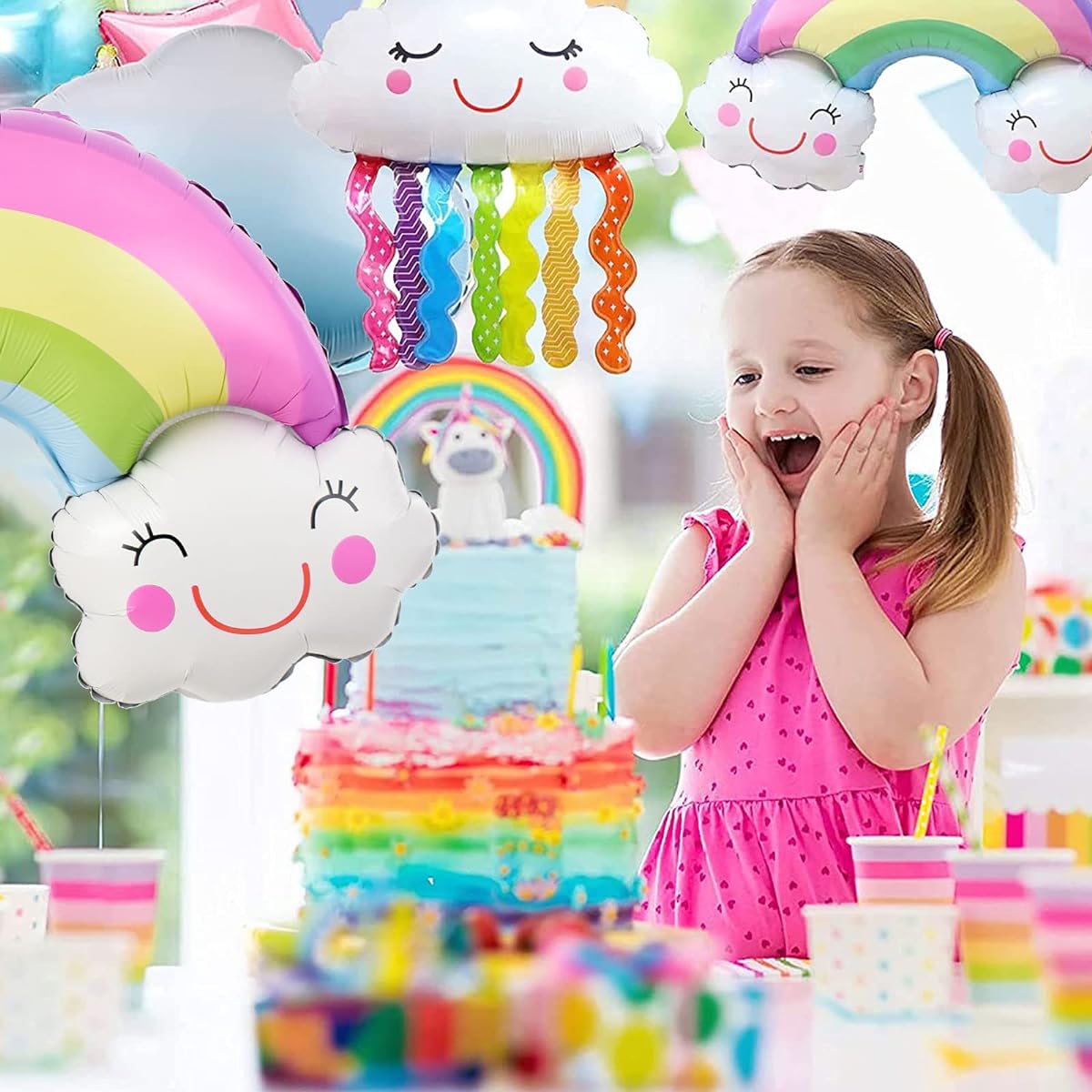 CHQHQ Cute Aluminum Balloons Rainbow Pastel Party Supplies Mylar Rainbow Banner Cloud Decorations 36inch 4pcs