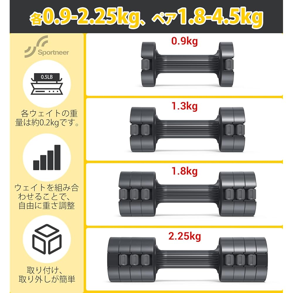 Sportneer Adjustable Dumbbell Set of 2 1.8kg 2.7kg 3.6kg 4.5kg Adjustable Dumbbell Women Present Barbell Muscle Training Gym Home Home Equipment