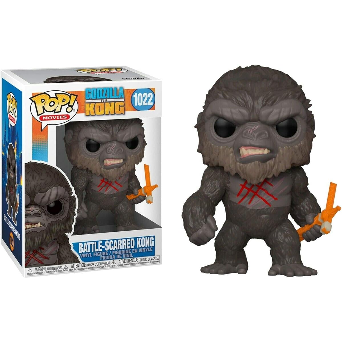 King Kong Battle Scarred Pop #1022 Pop Movies Godzilla vs Kong Vinyl Figure (Bundled with EcoTek Protector to Protect Display Box)