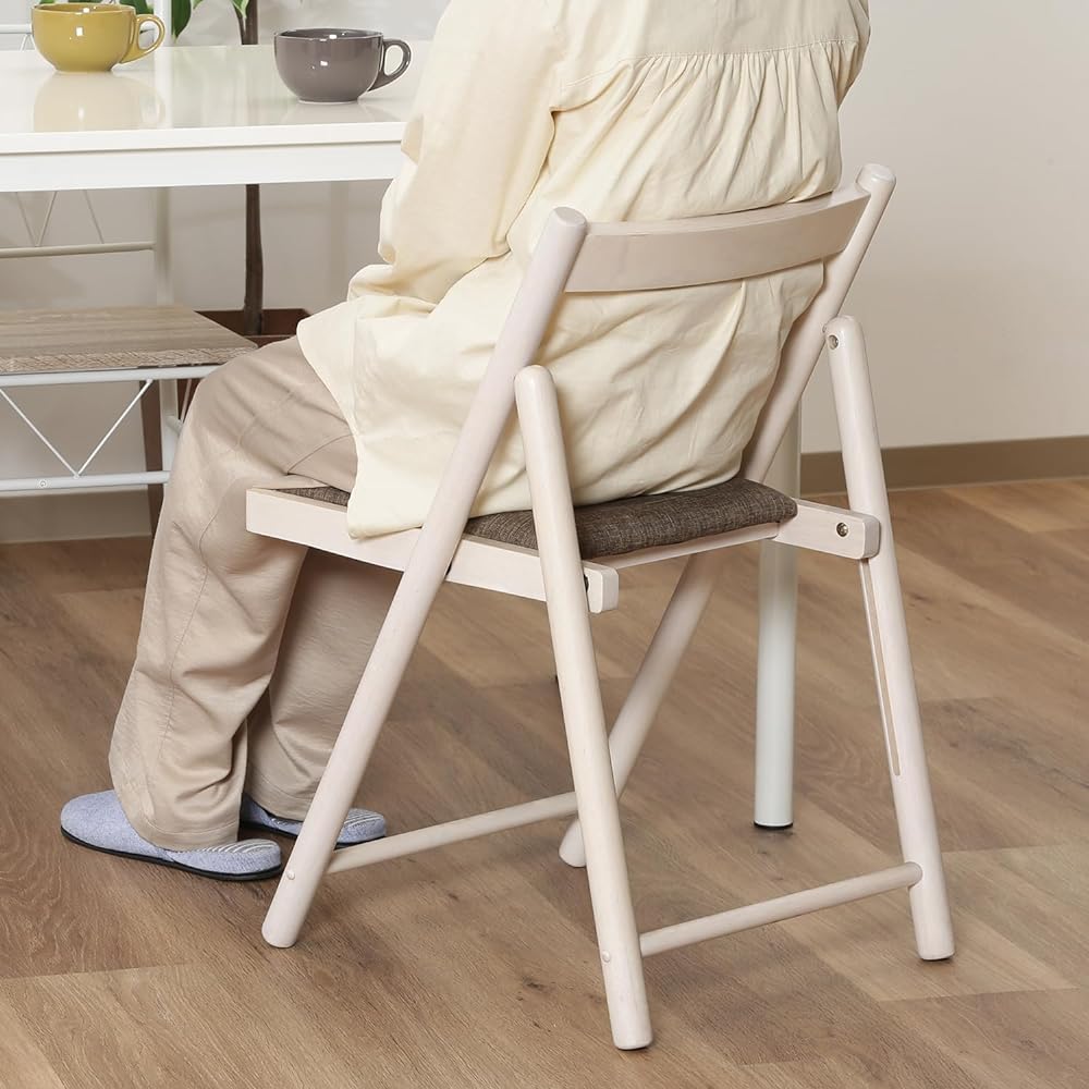 Fuji Boeki Folding Chair, Folding Chair, Width 43 x Depth 53 x Height 70 cm, White Wash, Completed Product, Cushion Included, Natural Wood, Lightweight, Easy to Carry, Milan 10883