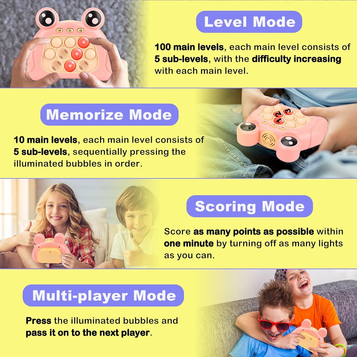 2023 Upgraded Handheld Quick Push Game for Kids 6-12 Sensory Fidget Toys for Kids 8-12 Party Favors Puzzle Pop Bubbles Birthday Gifts for 6 7 8 9 Year Old Boys Girls Teens Adults - Pink