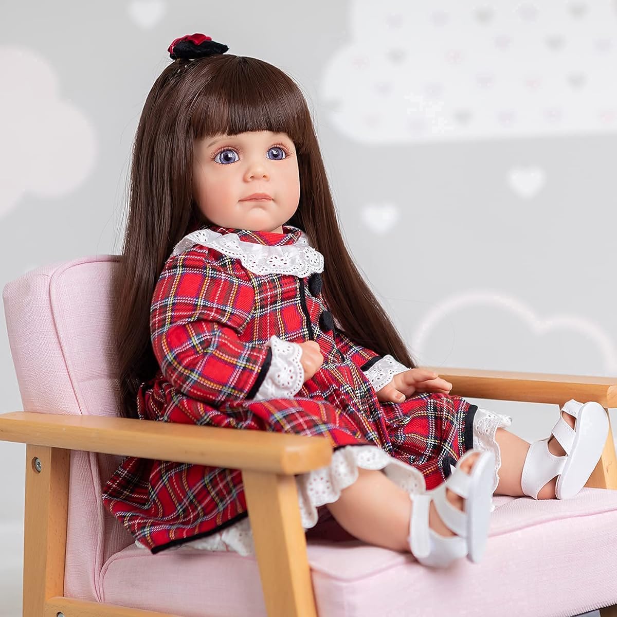Pinky Reborn Real Life Toddler Baby Doll Long Hair Girl 24" Newborn Baby Doll Gift Set for Ages 3+