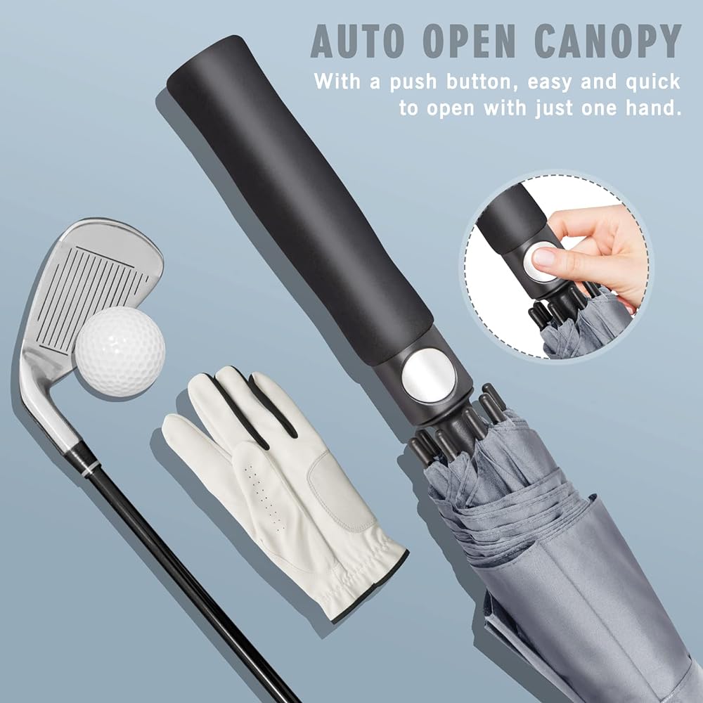 ZOMAKE Long Umbrella, Golf Umbrella, 62/68 Inch Arc Length, Large, Stylish, Double Layer Construction, Super Water Repellent, Wind Resistant, One-touch, Durable, Protects Against Strong Winds, Heavy Rain, and Rainy Season, Men's Umbrella, For Sunny or Ra