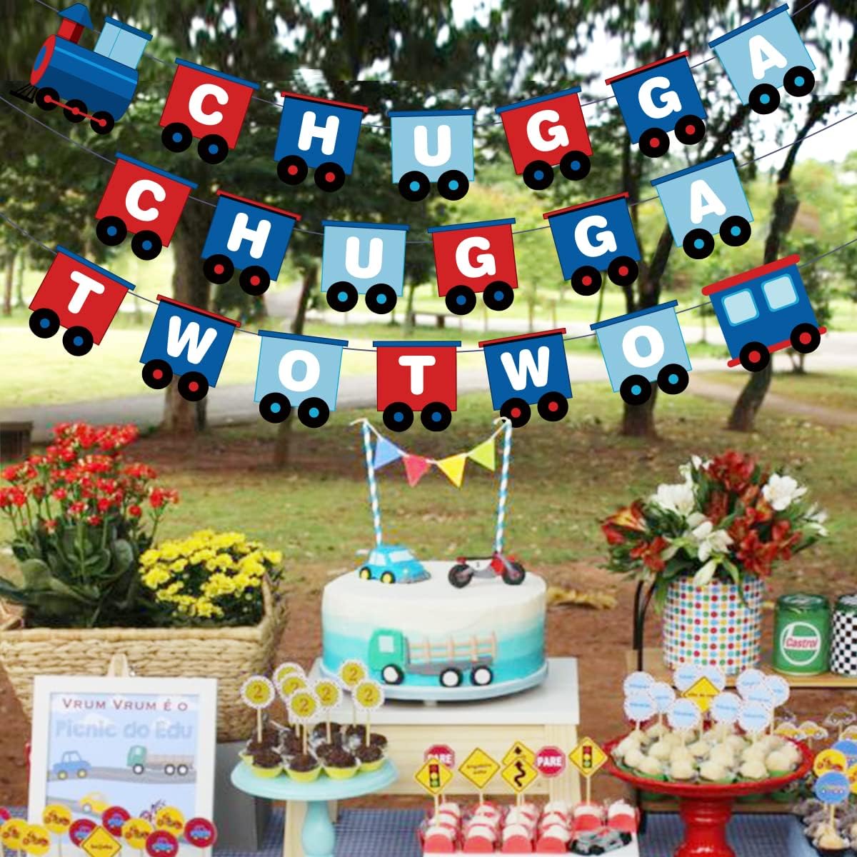 Chugga Chugga Im Two Banner Train Happy Birthday Garland Choo Choo Im Two Party Supplies Railway Birthday Party Decorations Boys Train Theme Second Party Decor