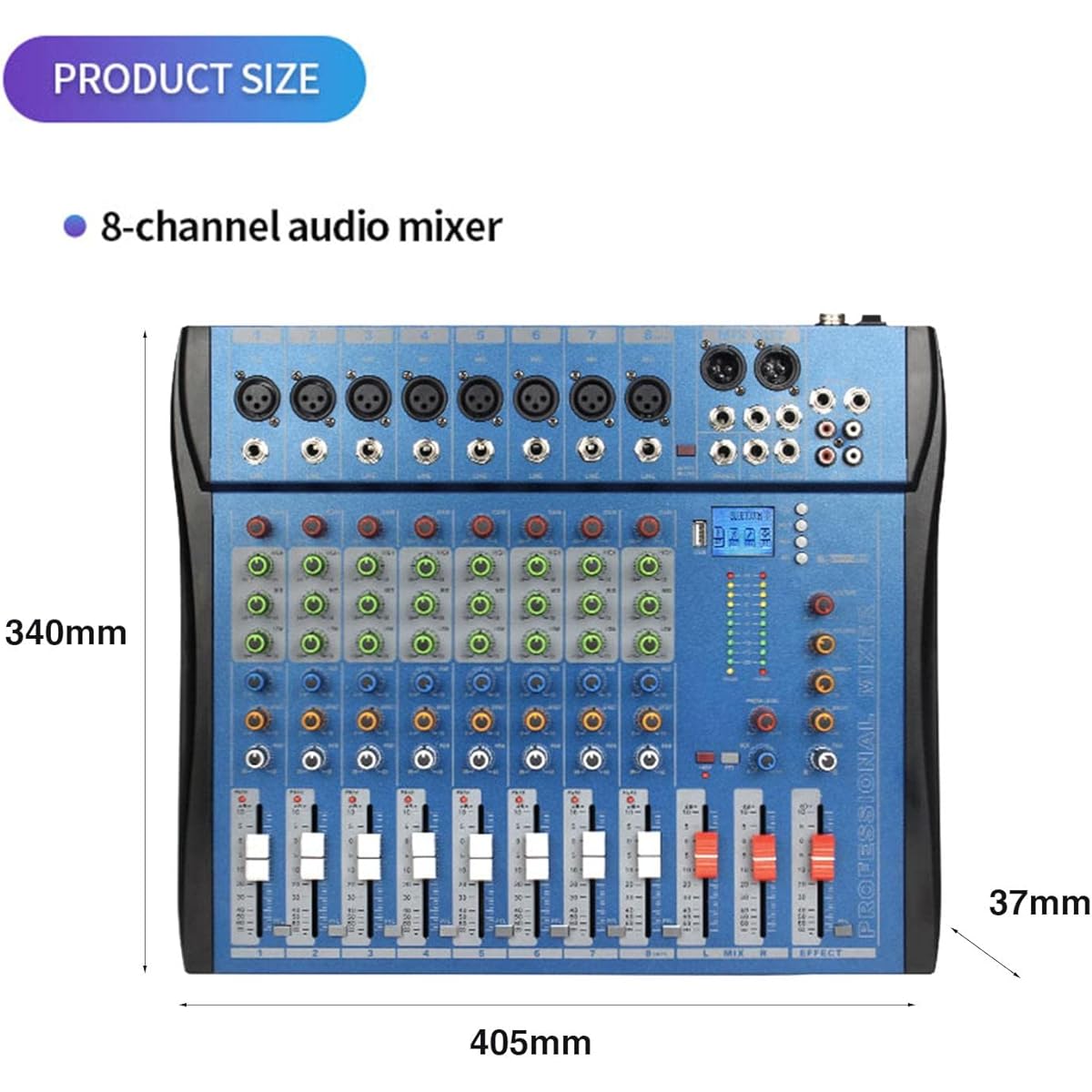 Oshhni 8 Channel Mixer Sound Mixing Console Professional Digital Mixer US Plug XLR Mic Jack