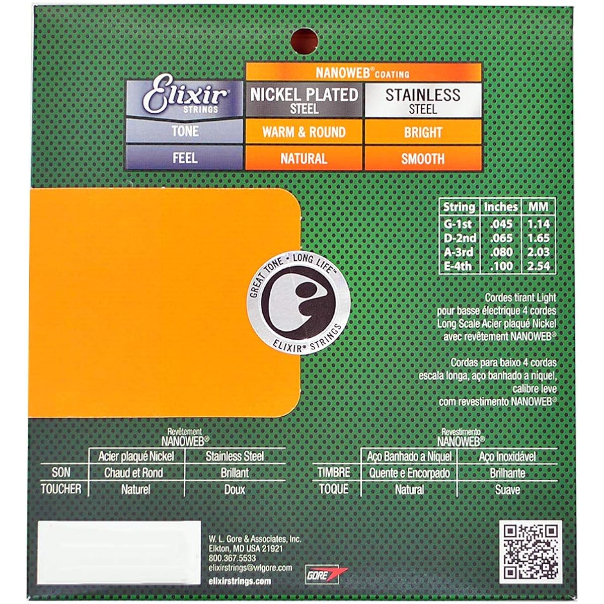 ELIXIR NANOWEB Light Long Scale Bass Strings #14052 Electric Bass Strings