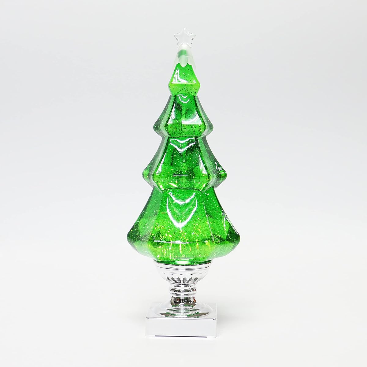 Moments in Time Christmas Tabletop Decor Snow Globe with Spinning Water LED Lights Green Christmas Tree Battery Operated 14" H x 5" W x 5" D