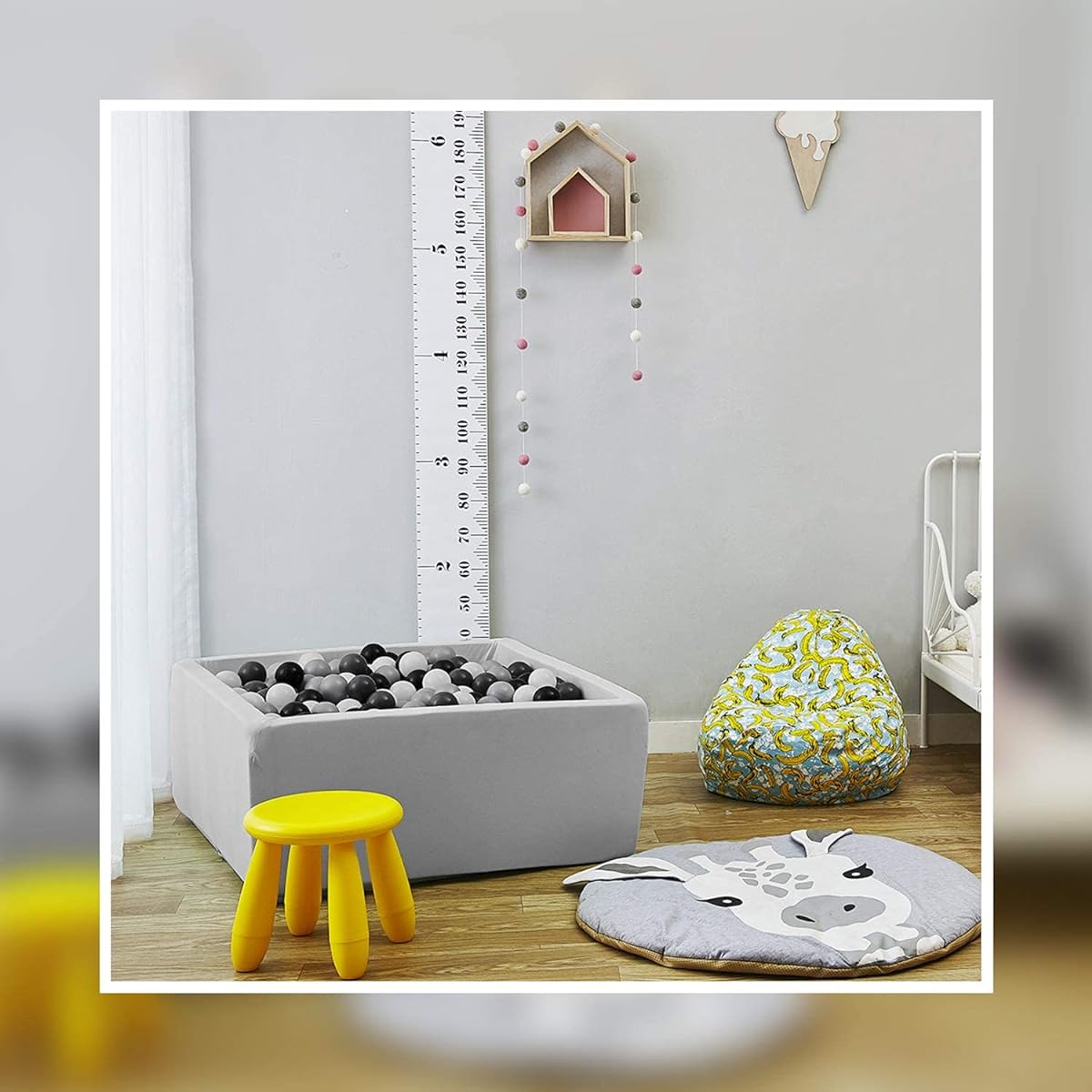 UHAPPYEE Square Foam Ball Pit for Toddlers 35"x35"x12" Soft Ball Pit Pool with Removable Cover, Indoor Memory Sponge Balls, No Balls, Light Grey