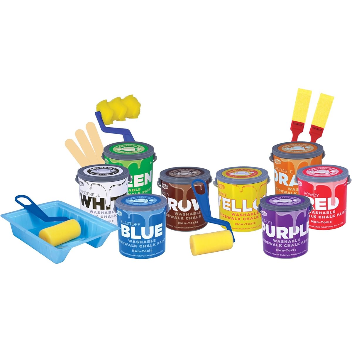 RoseArt Washable Sidewalk Chalk Paint, Big Super Set with 8 Colors & 2 Foam Brushes by Rose Art