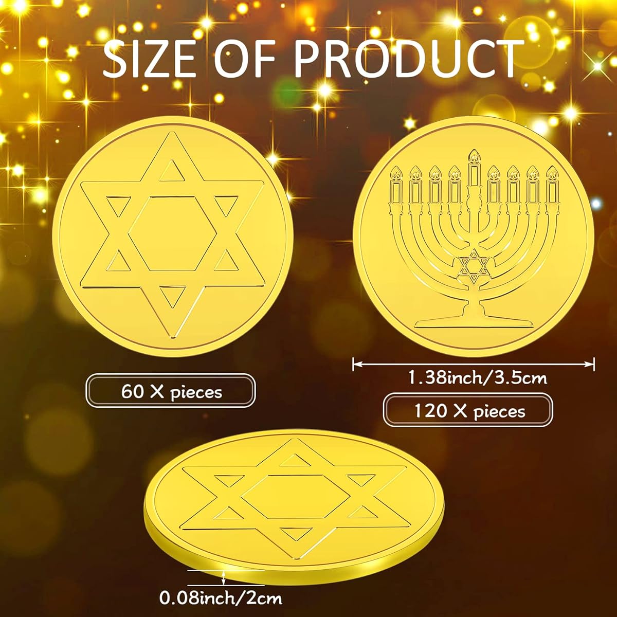 180pcs Hanukkah Gelt Coins, Gold Plated Hanukkah Activity Party Coins, Treasure Hunt Coins for Games and Party Favors, 2 Styles