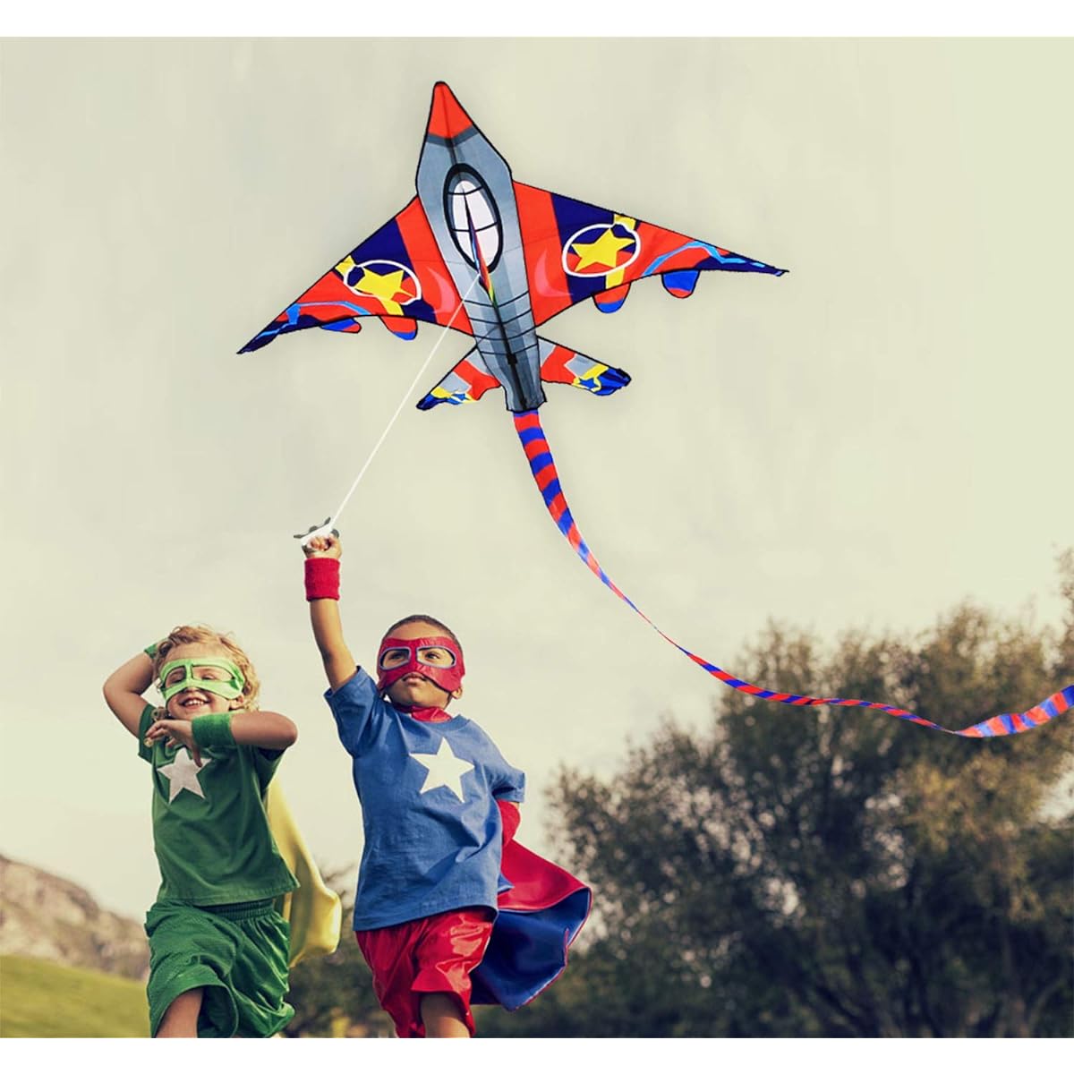 HONBO 58" Fighter Jet Kite for Kids, Easy to Fly, Adult Kite Reel with 200ft String for Beach Trips