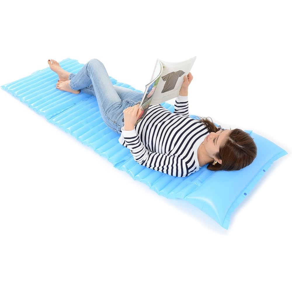 Kazuhiro Plastic Industry Compact Simple Bed Blue 65 x 67 x 4 cm Air Zabuton for Emergency Use Set of 2