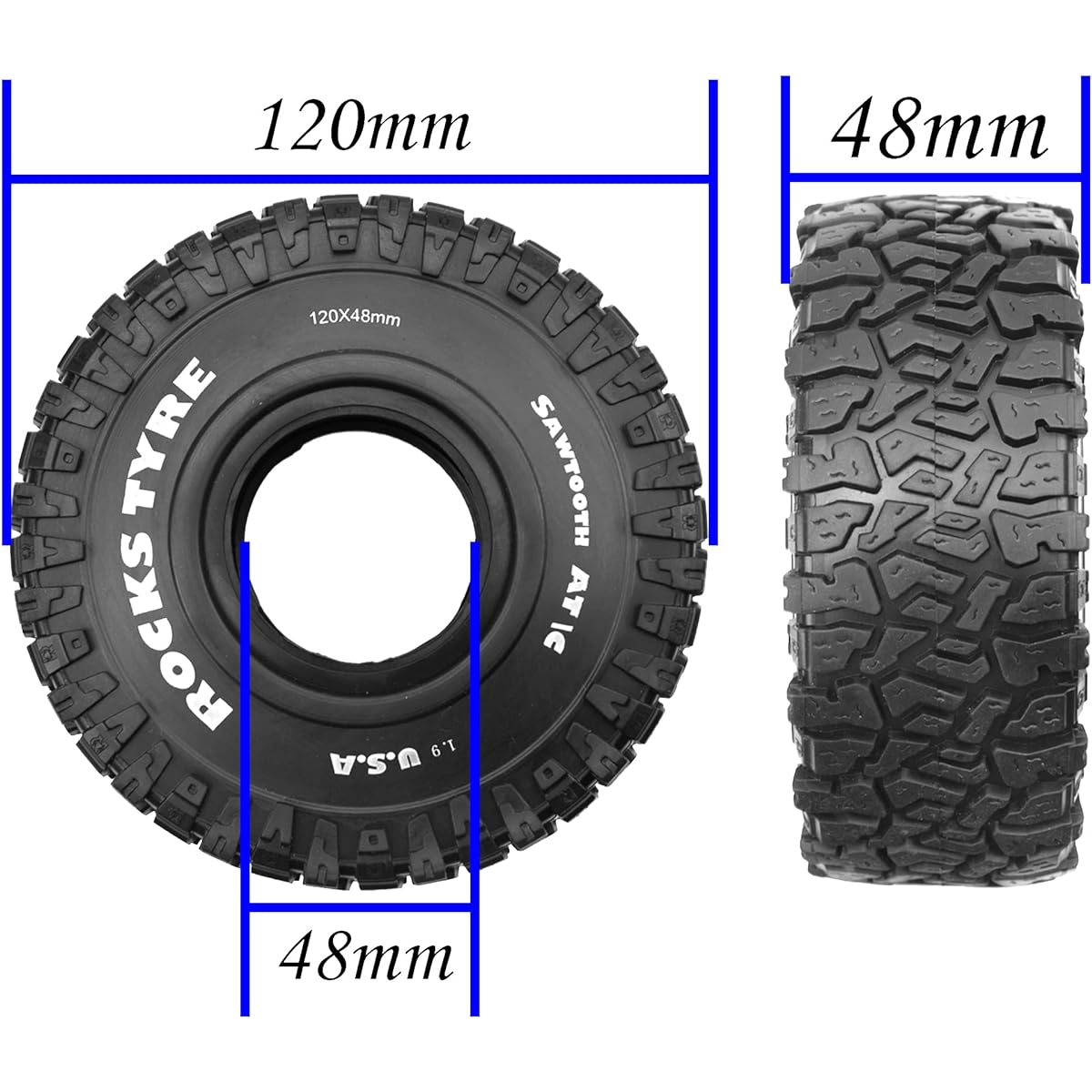 ShareGoo RC 1.9 Crawler Tires, 1.9 Inch Rubber Mud Tires OD 120mm Compatible with Axial SCX10 90046 AXI03007 Tamiya CC01 Redcat Gen8 RC4WD 1/10 RC Crawler 1.9 Beadlock Wheel Rim