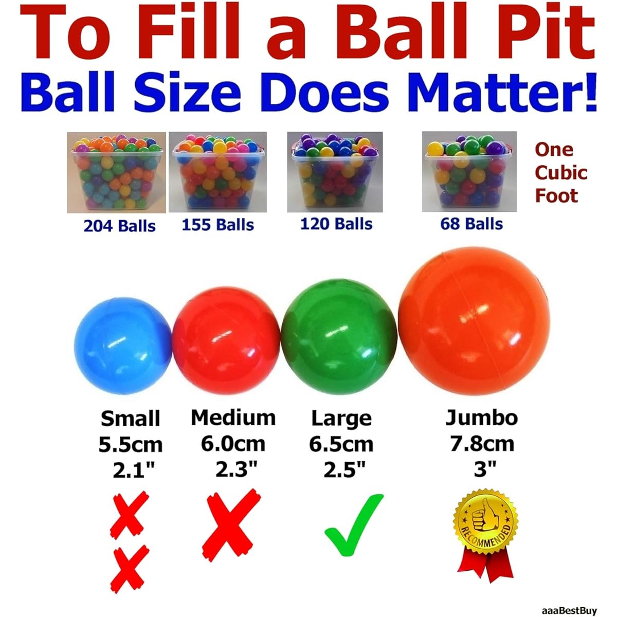 Jumbo Color 3" HD Commercial Grade Ball Pit Ball - Crash Proof, Phthalate Free, BPA Free, Non-Toxic, Non-Recycled Plastic