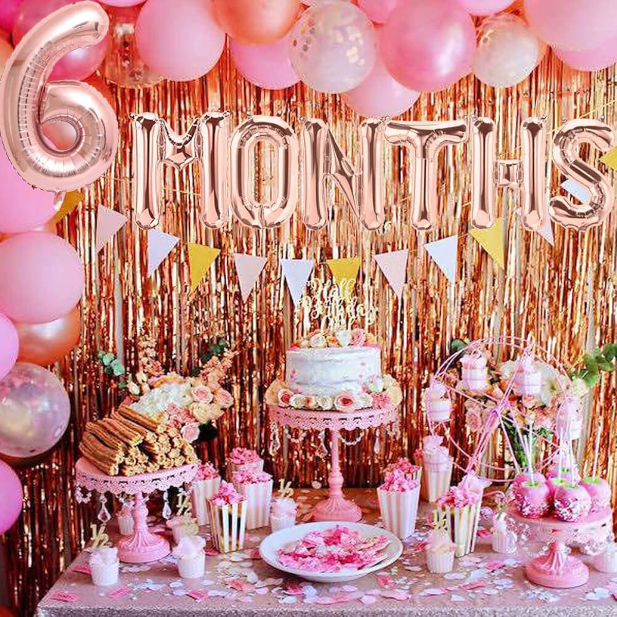 Vetwo 6 Month Balloons Rose Gold Happy 1/2 Birthday Party Banner Happy 6 Months Pregnancy Announcement/Half Year Old/6 Months Old Theme Baby Half Birthday Baby Shower Party Supplies Decorations