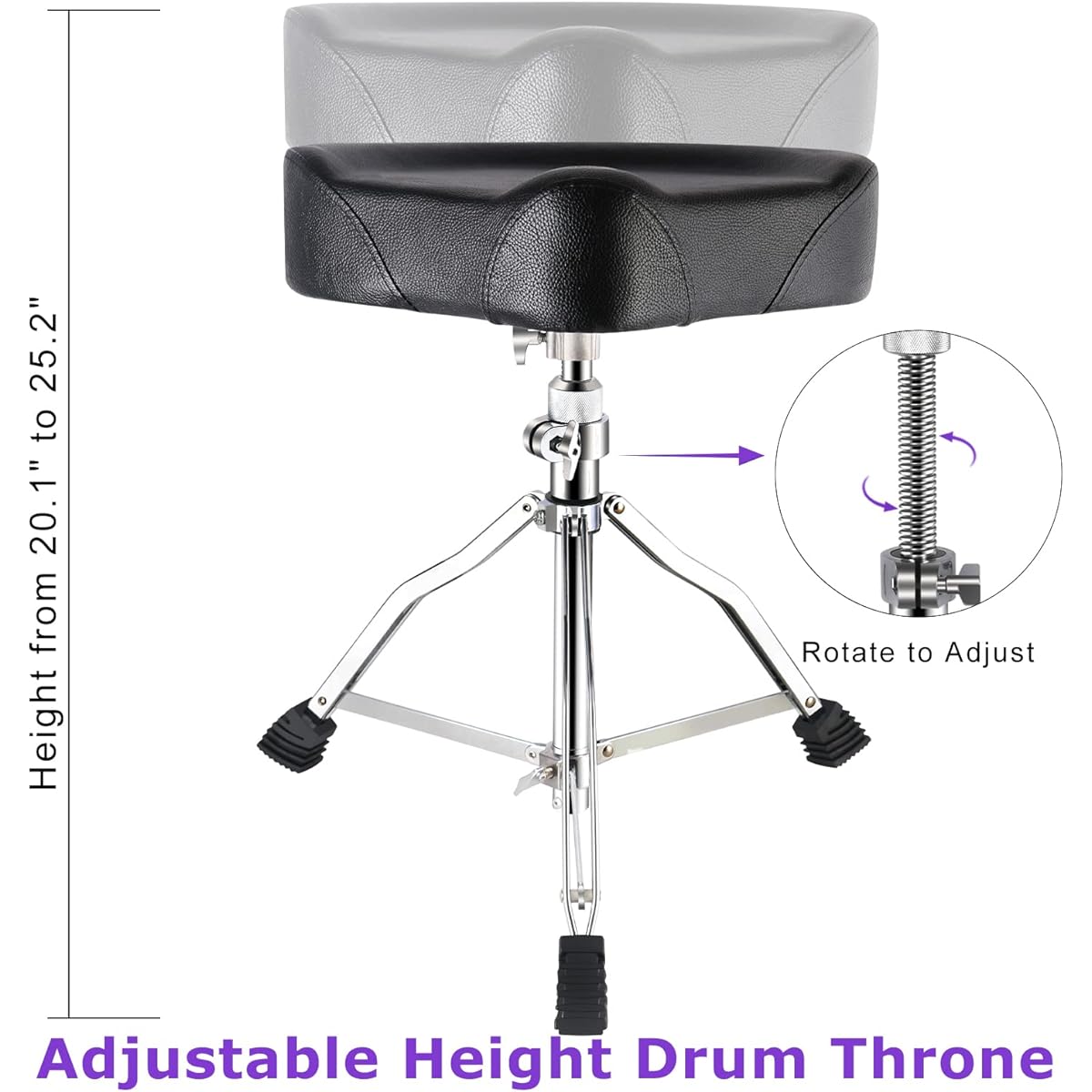EASTROCK Drum Throne Height Adjustable Drum Stool Rotatable Padded Motorcycle Style Drum Seat Drum Chair with Non-Slip Feet for Drummers Adults