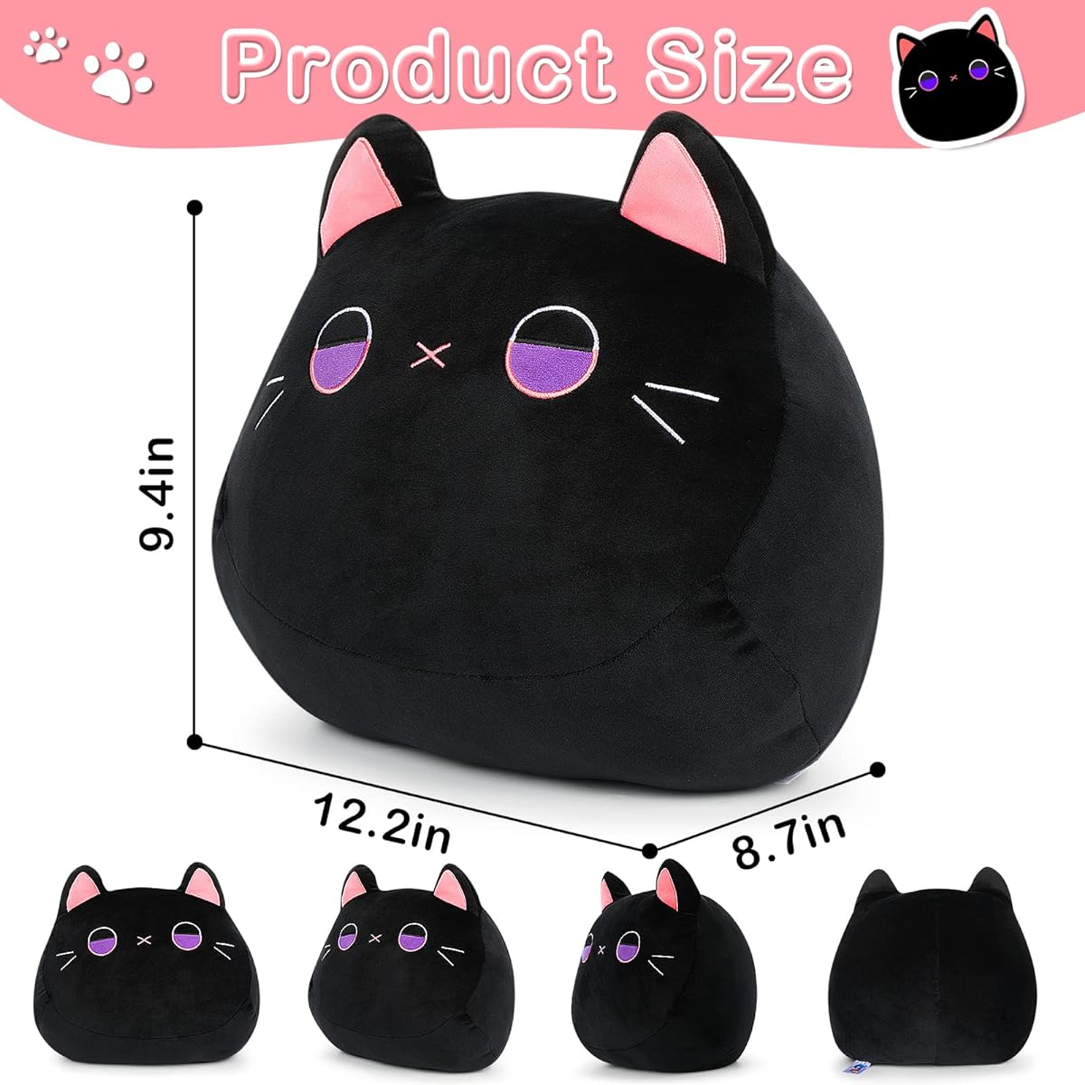 CottonStar Black Cat Plush Toy 12 Inch Cute Black Cat Stuffed Toy Soft Pillow Weighted Stuffed Toy Black Cat Stuffed Toy for Children Boys Girls Birthday Gift (Black)