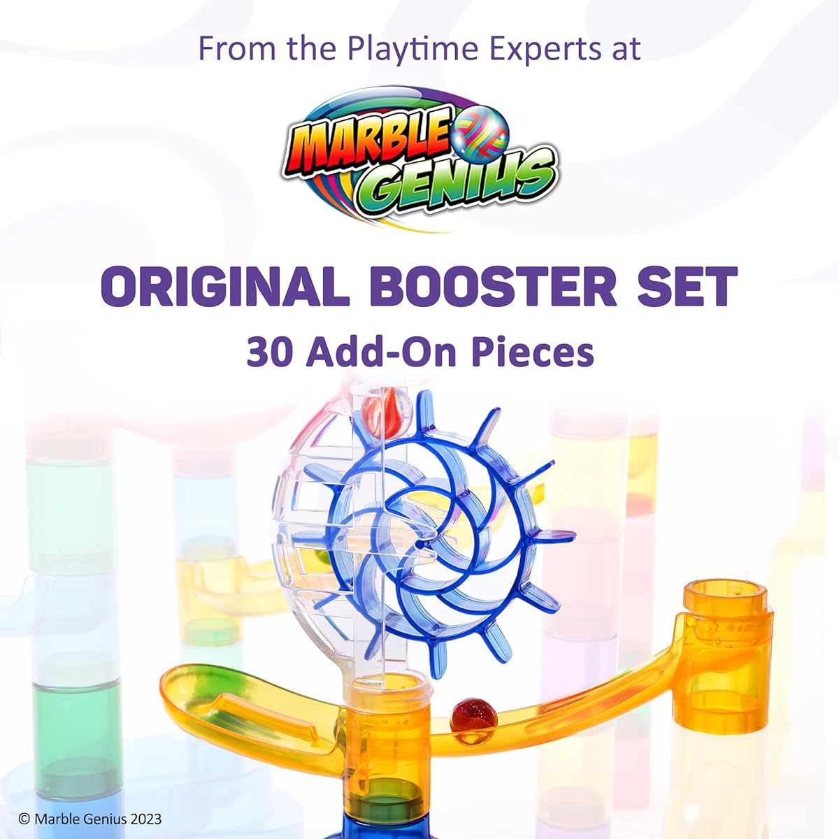 Marble Genius Marble Run Booster Set - 30 Total Pieces with 10 Action Pieces - Building Blocks Toy for Ages 3+ - Instructions for Accessing the App - Add-on Set - Original