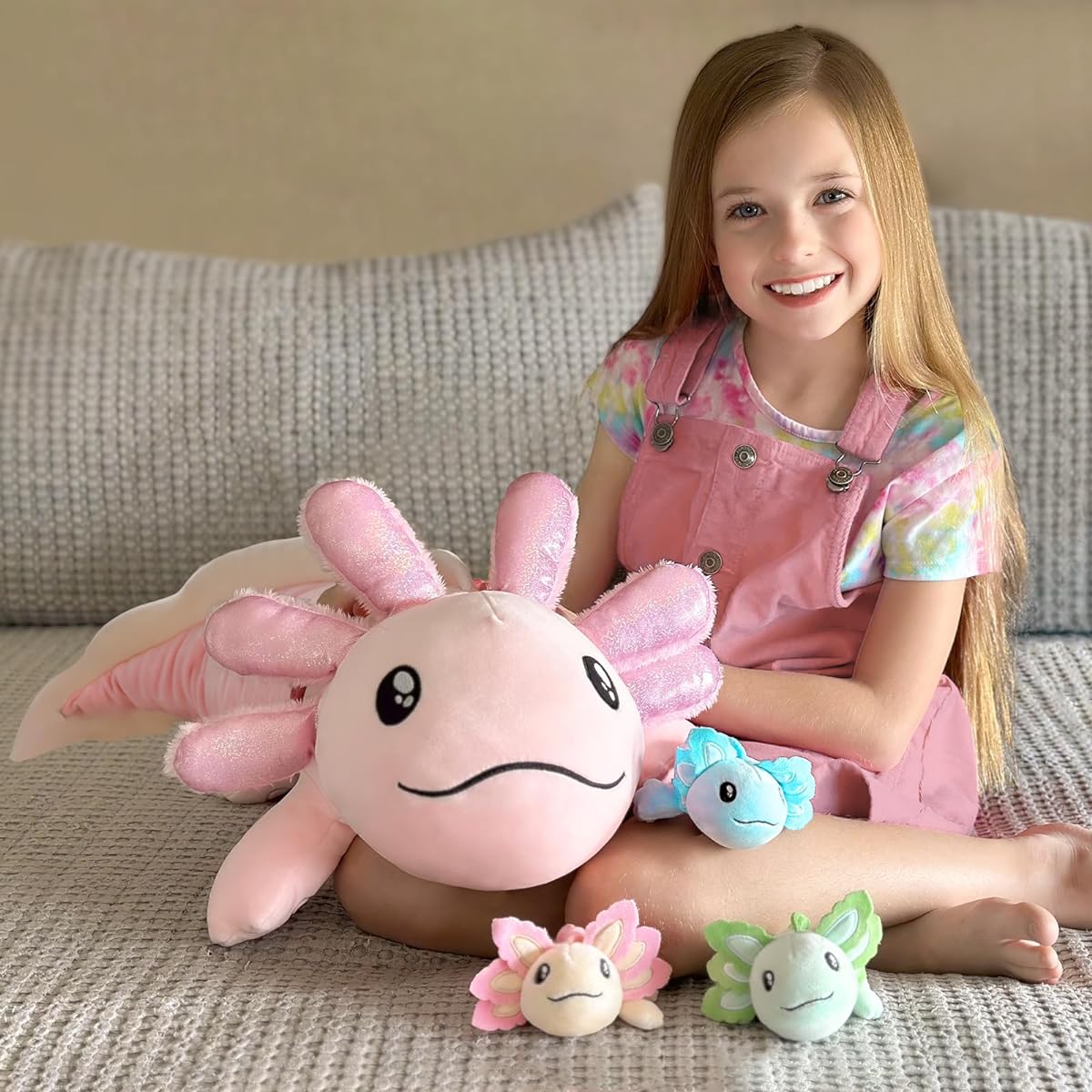 MaoGoLan Axolotl Plush Toy Set: Mom Axolotl & 3 Baby Axolotl Plush Toys