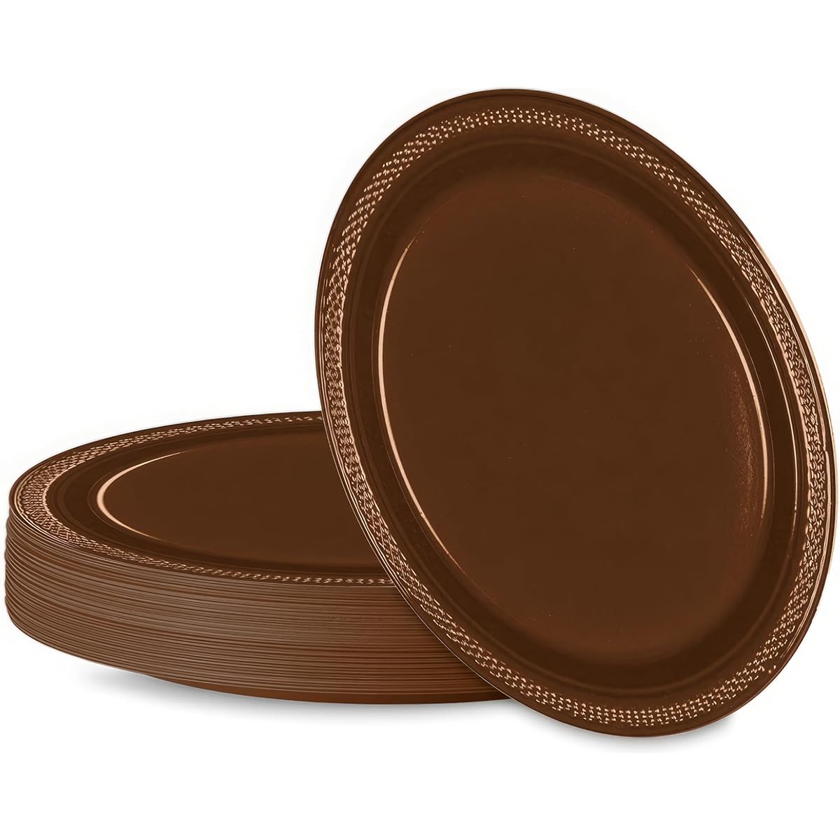 Amscan Party Ready Disposable Round Dessert Plates (20 Piece), Brown, 14cm x 11cm