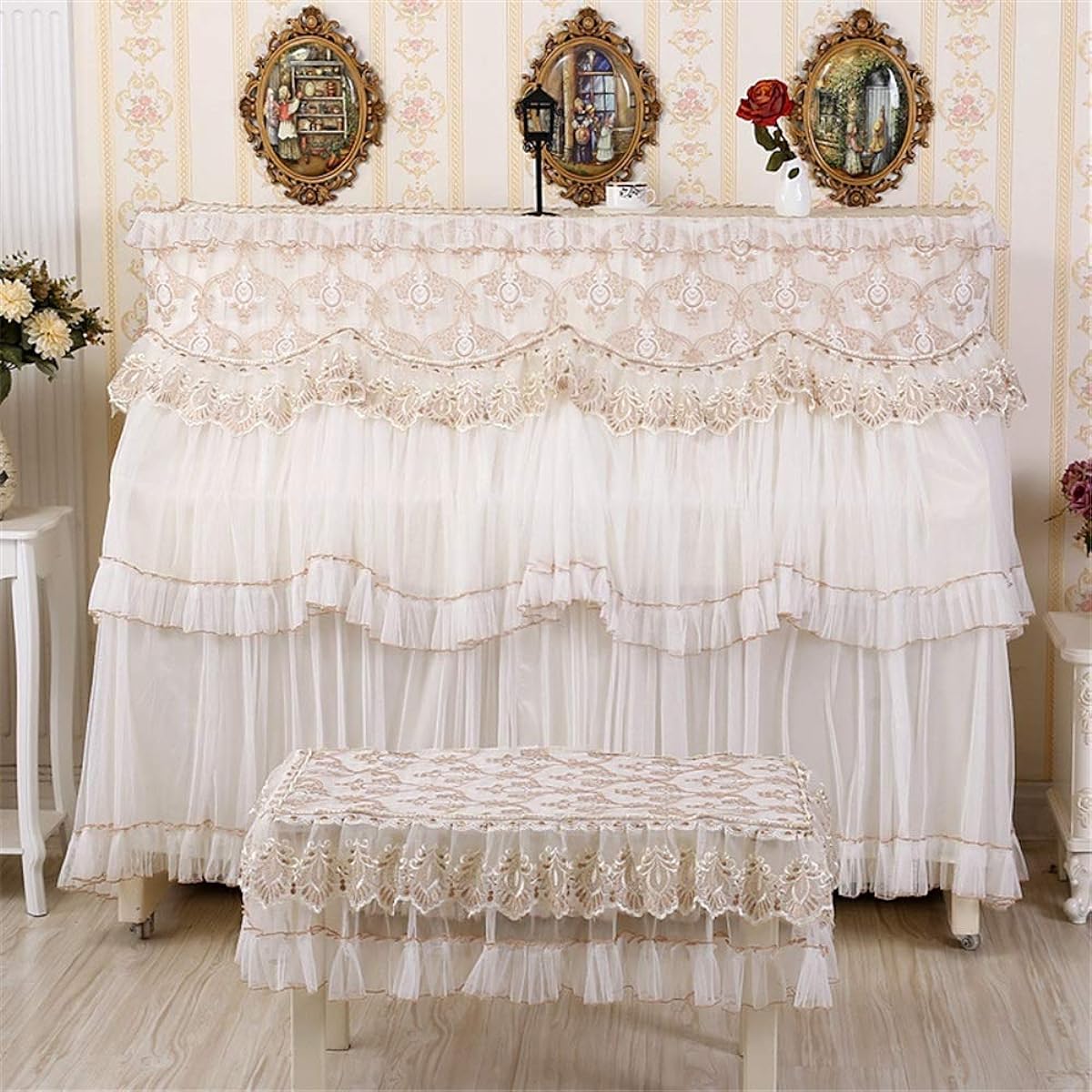Musical Instrument Store Piano Cover Piano Cover Piano Cover Full Cover Lace Cover Piano Cover Elegant Feel (Color: Beige, Size: Universal)