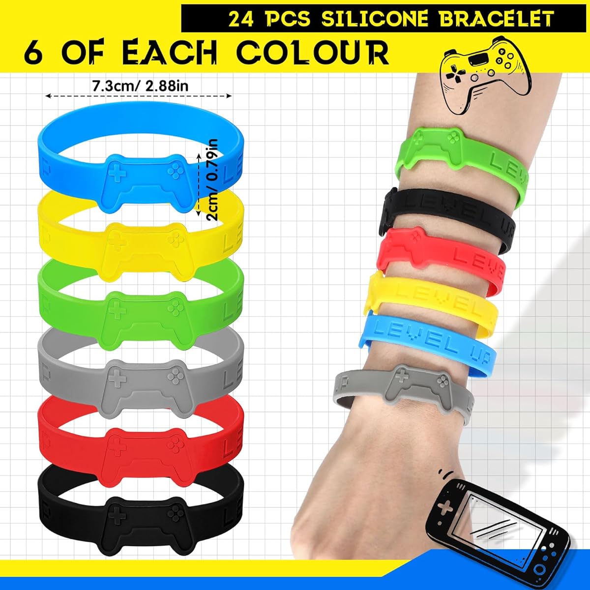 Skylety 72pcs Video Game Party Favors Set, Rubber Bracelet Stamps, Video Game Acrylic Lobster Keychains, Gamer Birthday Party Favors Supplies, Gift Bag Stuffers for Kids