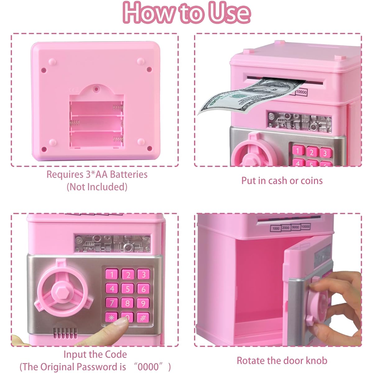 ALSOMTEC Piggy Bank for Boys and Girls Digital Electronic Money Bank Mini ATM Cash Coin Saving Tin Money Box Toy Birthday Gift for Kids, 4.7*5.1*7.5inch, Light Pink