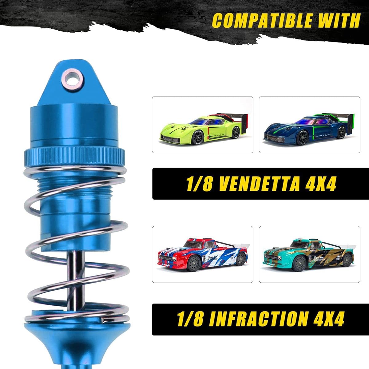 RACWD RC Shock Absorber 70mm ARRMA INFRACTION 4X4 570 Mega for VENDETTA 4X4 3S BLX Upgrade Parts Full Aluminum Front Rear Shock Absorber Damper 4pcs for 1/8 3S ARA4215V3 ARA4319V3 ARA330701 Blue