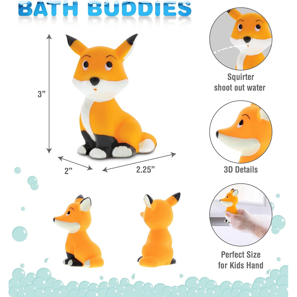 DolliBu COTA Global Bath Buddies Orange Fox - 3 Inch - Squirter Bath Toy - Item #2796