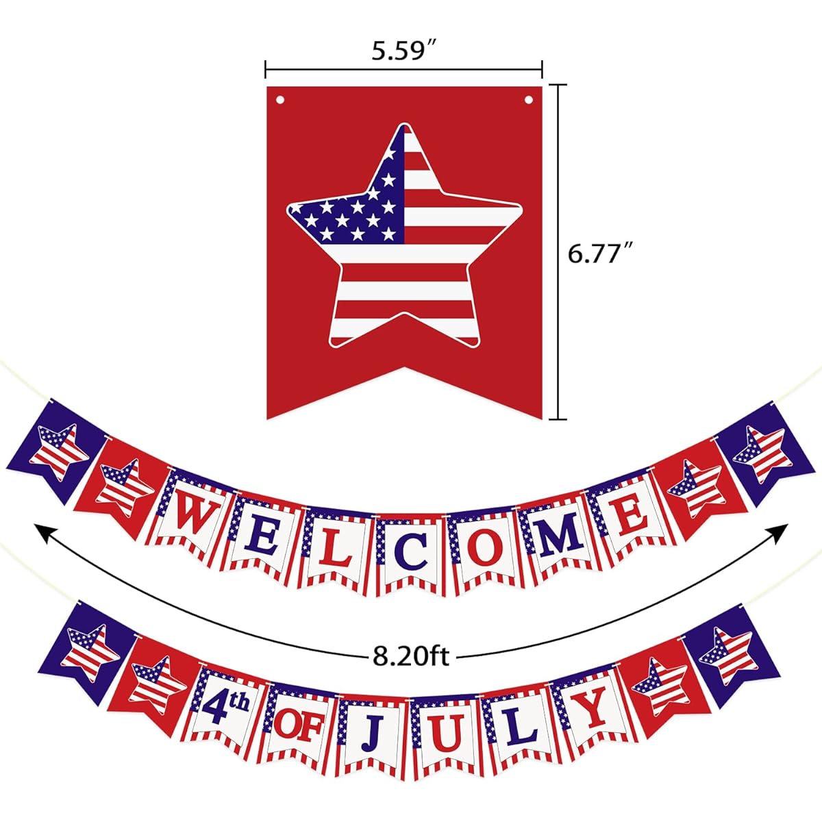 KOWLOON 4th of July Banner, 4th of July Party Supplies Patriotic Outdoor Indoor Hanging Decorations Independence Day Celebration Theme Party Supplies