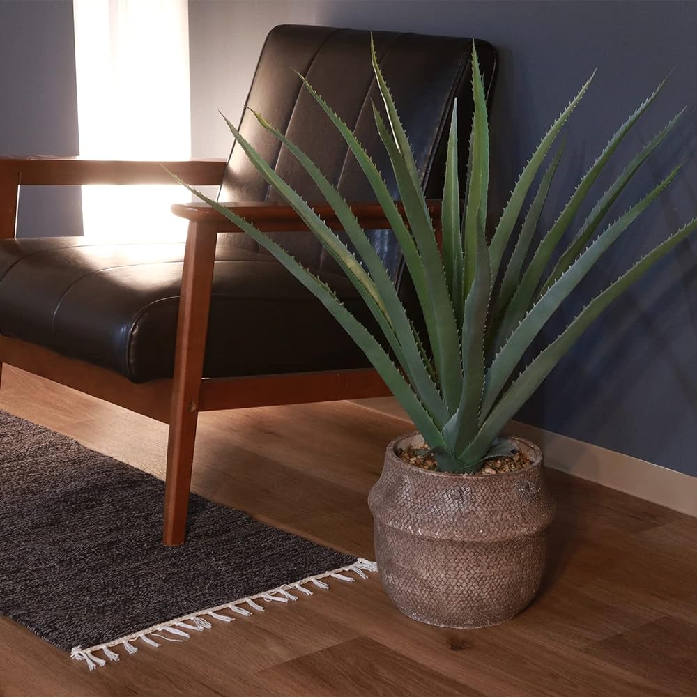 Fuji Boeki Fake Green Interior Green Artificial Plant Width 70 x Depth 75 x Height 75cm Aloe M Size Tabletop Cement Pot 41136