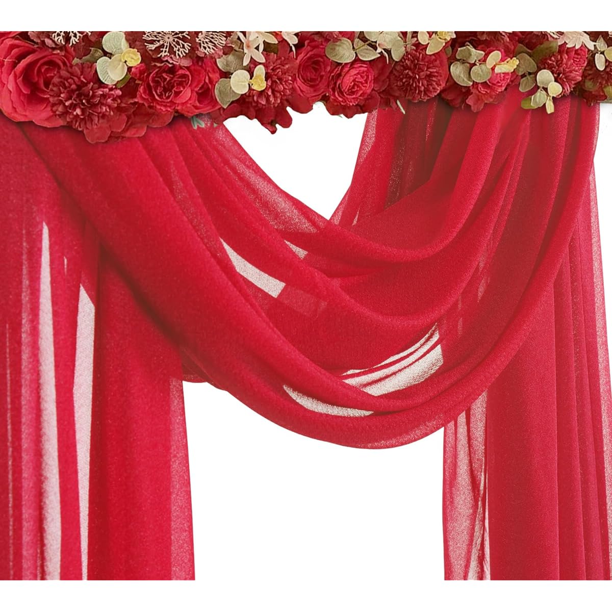 Mohoeey 20ft Red Wedding Arch Drape Fabric Sheer Backdrop Curtain Drape Decoration for Wedding Party Ceiling Home Decoration