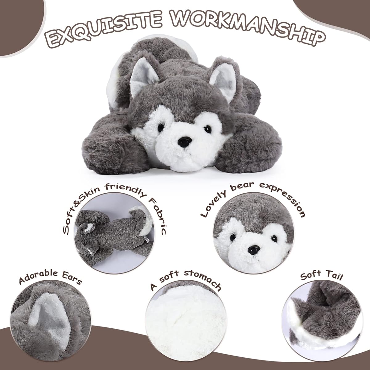 KECIRLE Stuffed Animals Husky Plush Pillow 21.6 Inch Cute Husky Dog Toy Soft Husky Anime Pet Plush Cushion Valentine Gift for Kids Boys Girls