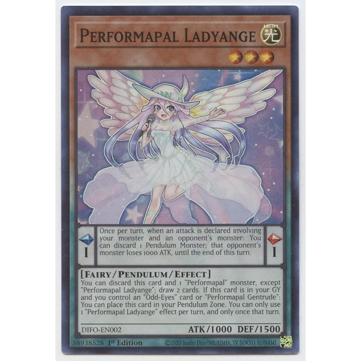 Performapal Ladyange - DIFO-EN002 - Super Rare - 1st Edition.
