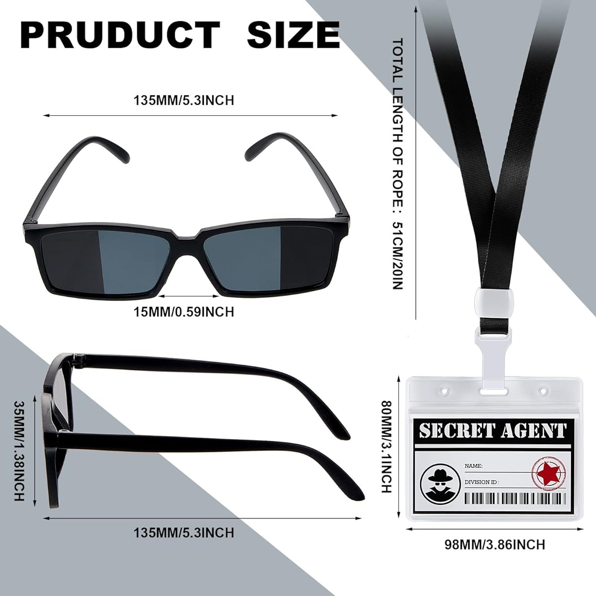 Umigy 24 Pieces Secret Agent Name Tag & See Behind You Sunglasses Secret Agent Badge Rearview Mirror Sunglasses Detective Glasses Escape Room Party Favors Detective Party Supplies