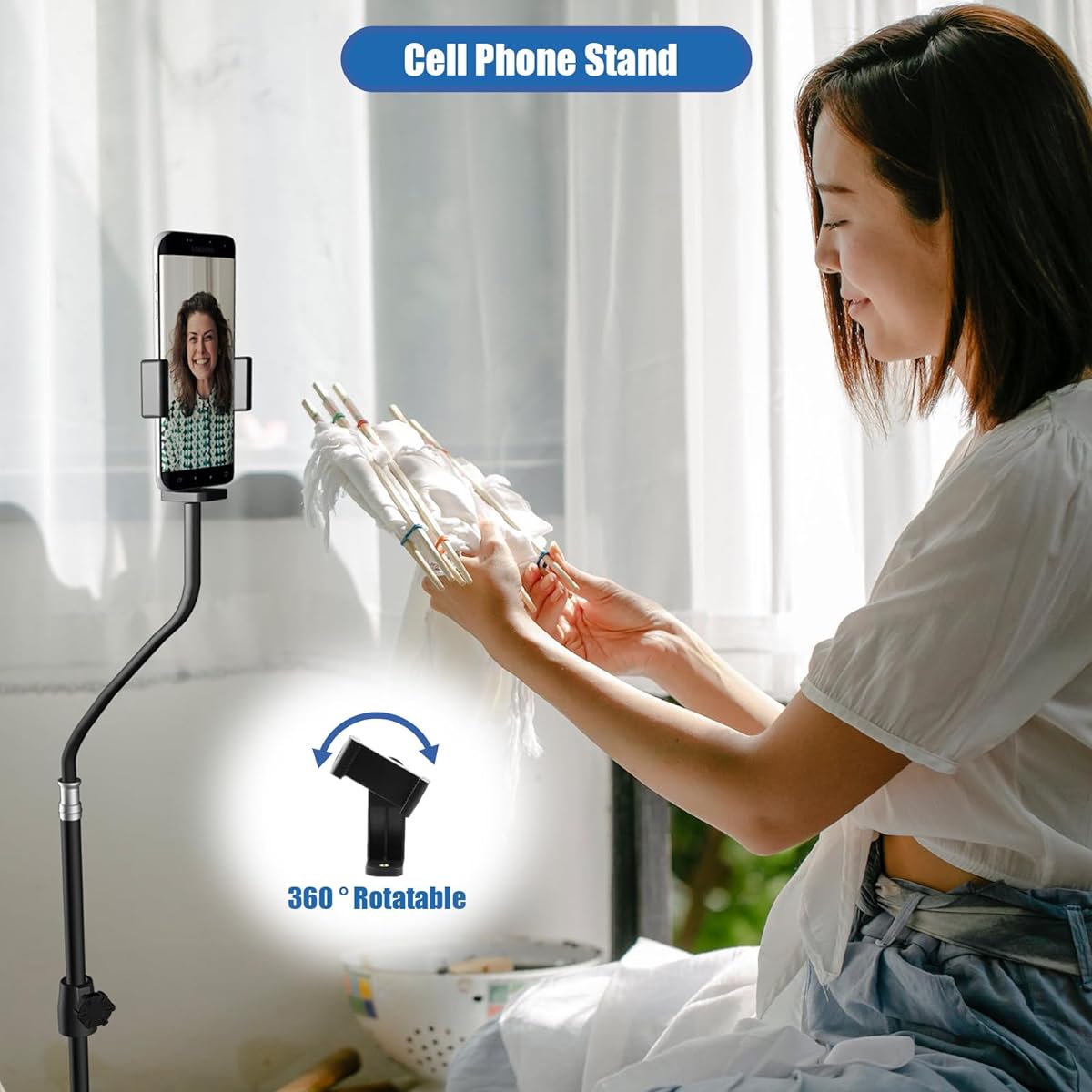 KEREAL Microphone Stand Compatible with Most Microphones Gooseneck Microphone Stand Height Adjustable with Mobile Phone Holder 2 Microphone Clips for Studio/Stage/Karaoke/DJ/Kids