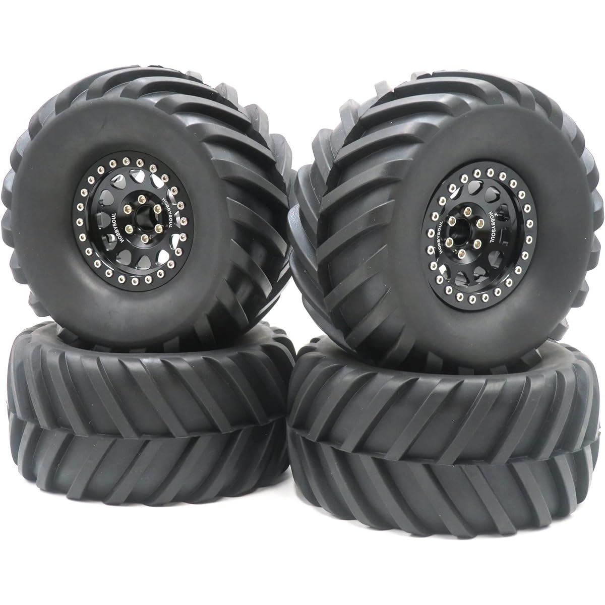 RC 2.2 Mud Terrain Truck Tires Soft Tires Height 130mm/5.12inch Aluminum Alloy 2.2 Beadlock Wheels Rims Hex 12mm Black 4pcs