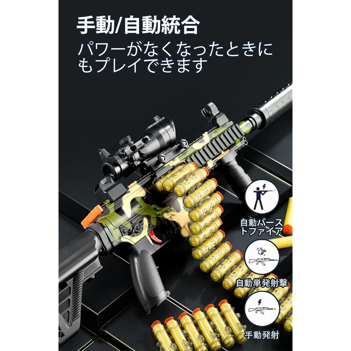 Sponge Gun Toy Electric Shotgun 3 Shooting Modes 15m Shooting Distance 120 Minutes Use Time Sniper Rifle Shooting Game Auto-Recovery Target with Protective Goggles Boys Birthday Gift 100 Sponge Bullets 30 Shells (HK416 Camouflage)