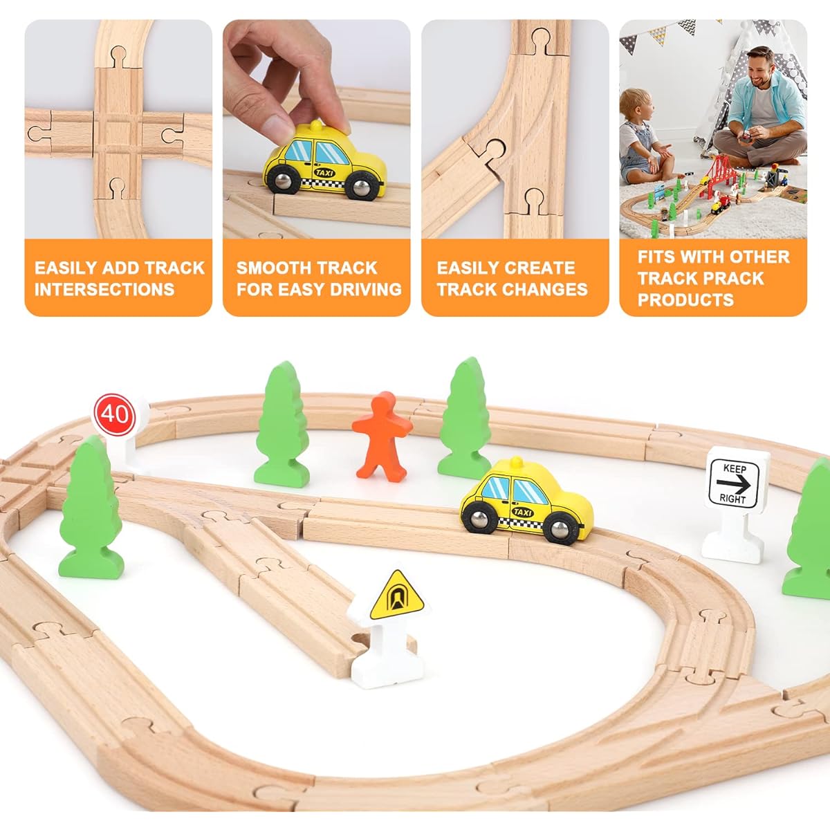 TOY Life Wooden Train Track - Wooden Train Set Wooden Track with Crane Thomas Brio Melisa Chugginton Train Track Set Wooden Railway - Toddler Boys Toy Train Set Boys Train Set 3+