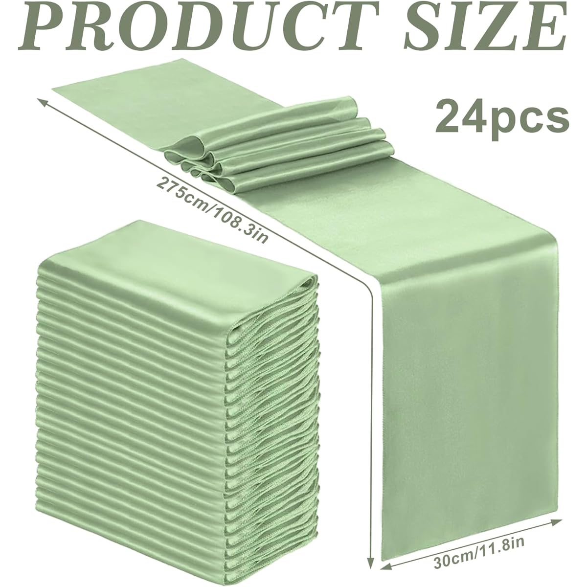 Whaline 24 Pack Sage Green Satin Table Runners 12 x 108 Inch Smooth Elegant Satin Table Runners for Party Birthday Wedding Reception Banquet Home Kitchen Chair Sash Decorations