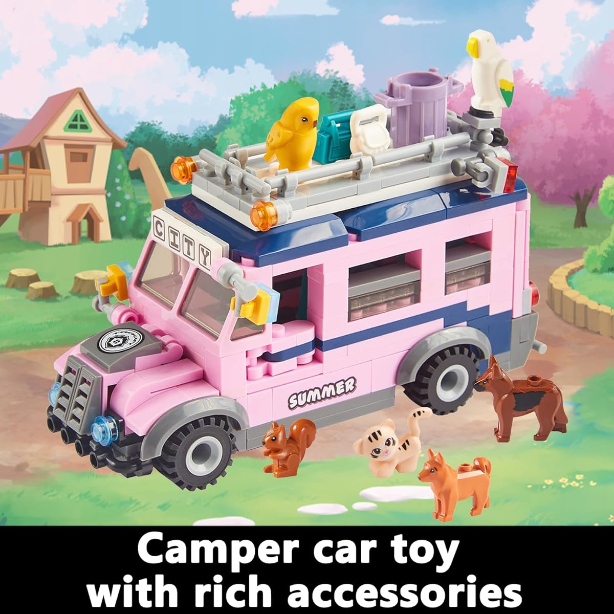 City Camping Car Building Blocks Set, Camper Van Building Toy, Small Car Model Building Kit Comes with Animals, Great Gift for Kids, Idea Car Toys for Girls(353 Pieces)